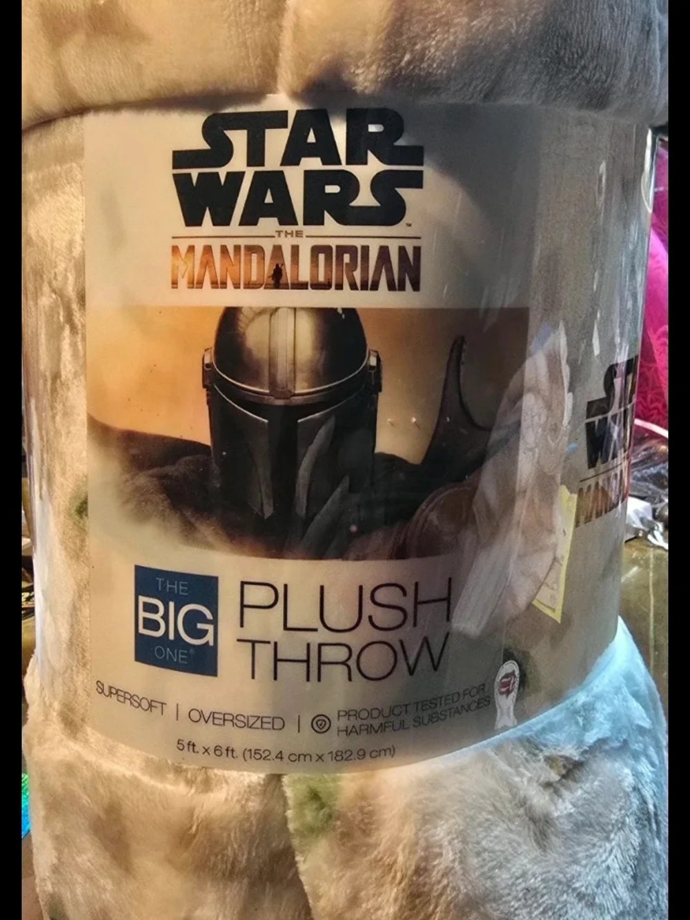 Disney Plush Throw Blanket Gray and Green Star Wars Grogu Design